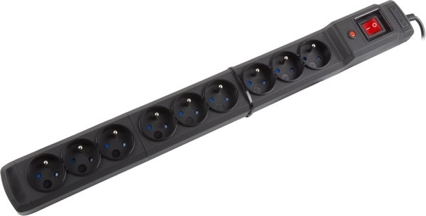 Přepěťová ochranná lišta Multi M9, 1,5m, černá (9 zásuvek)