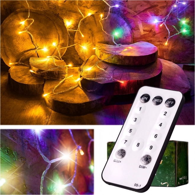Led vánoční světelný řetěz 10 m, 100 diod s dálkovým ovládáním