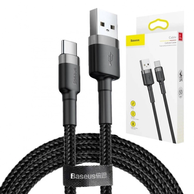 nabíjecí a datový kabel USB‑A na USB‑C BASEUS Cafule 3 m, 2 A, černo‑šedý