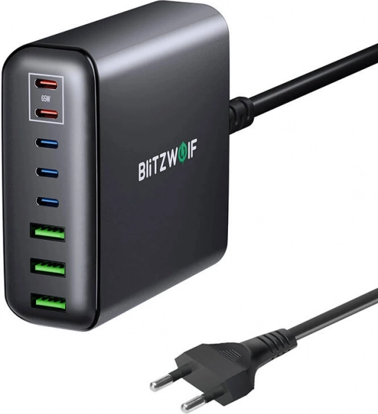 Nástěnná nabíječka BLITZWOLF BW-S26 250 W, 8portová GaN, černá