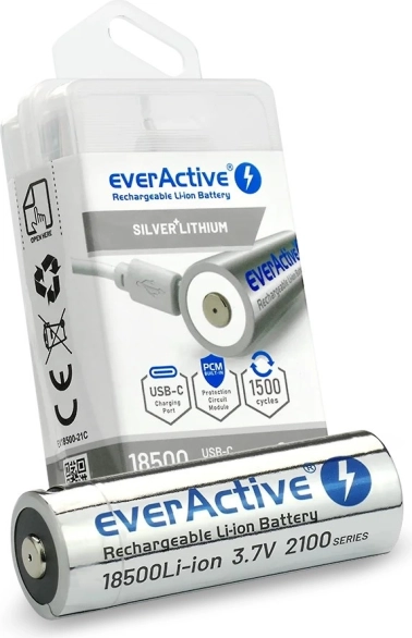 Dobíjecí akumulátor EverActive 18500 Li-ion 3,7V 2100 mAh USB-C
