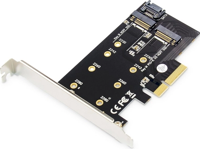 PCIe adaptér na M.2 NGFF/NVMe SSD pro SATA a NVME