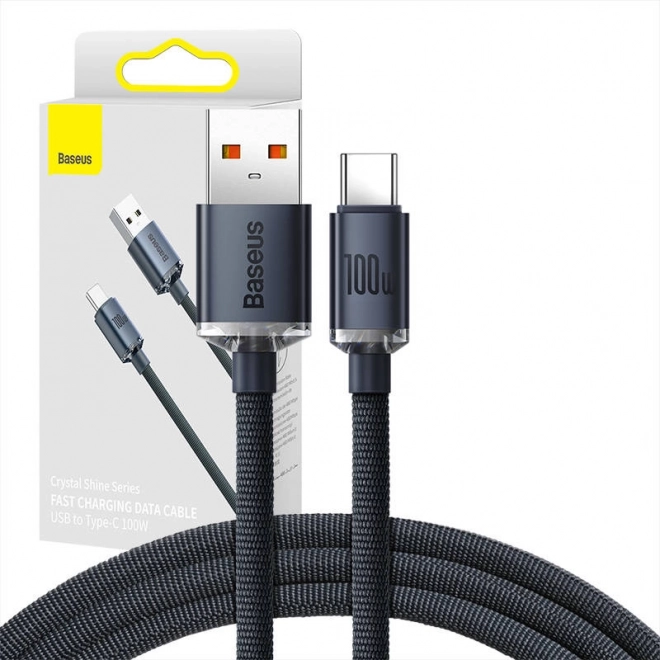 Baseus Crystal Shine kabel USB na USB-C, 100W, 2 m – Černý