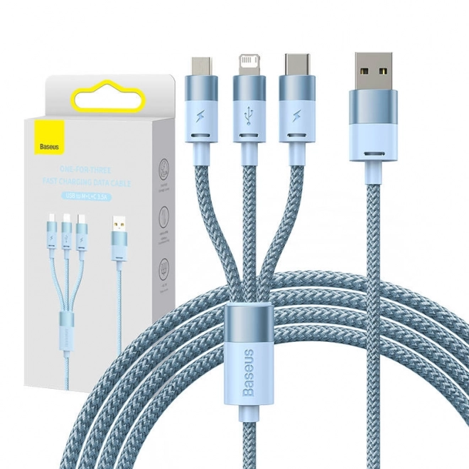 Nabíjecí a datový kabel 3v1 BASEUS StarSpeed, USB‑C / micro USB / Lightning, 3,5 A, 1,2 m, modrý