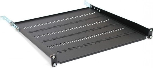 Polička do racku 19" 1U, 483 × 450 mm, černá, perforovaná s nastavením a podporou