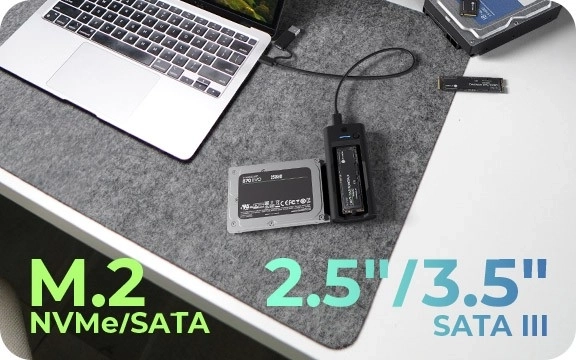 IB-180MS-C31 Dokovací stanice SSD 1x 2,5"/3,5" a 1x M.2 PCIe NVMena USB 3.2 Gen 2 10 Gbit/s