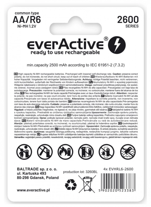 Nabíjecí baterie R6/AA 2600 mAH, blistr po 4 ks.