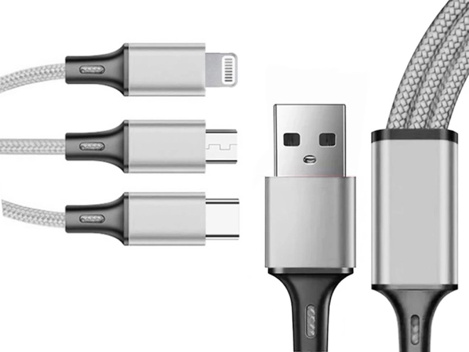 3v1 usb kabel pro telefon lightning kabel iphone micro usb typ-c 1,2 m – Bílý