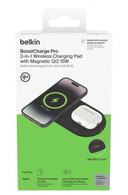 BoostCharge Pro Qi2 15W duální nabíječka černá
