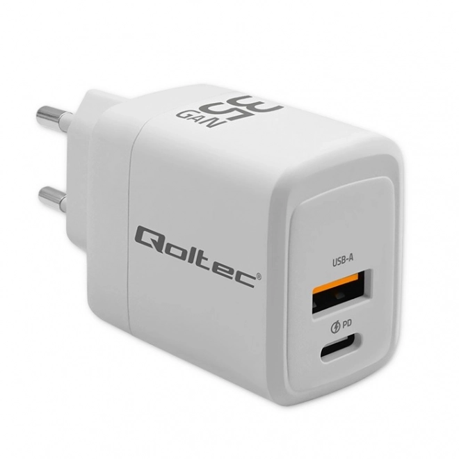 35W GaN | 5-20V | 1,5-3A | 1xUSB-C PD | 1xUSB QC 3.0 | Bílý