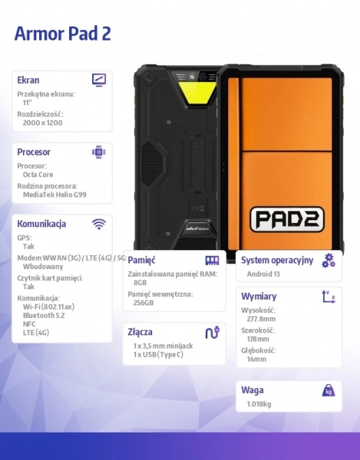 Tablet Armor Pad 2 4G 11 palců 8/256GB černý