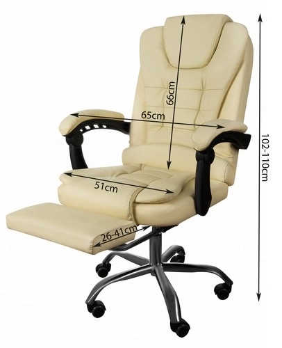Ergonomická krémová kancelářská židle s vysouvací opěrkou nohou