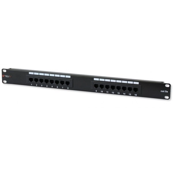Patch panel 1U UTP 16×RJ45 Cat.5e – černý