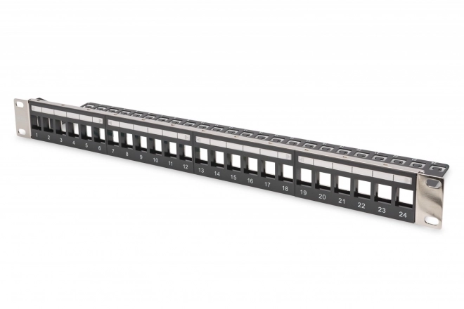 Patch panel 19" modulární 24 portů pro keystone moduly, 1U, stíněný, vedení kabelů, odnímatelná popisovací pole Black