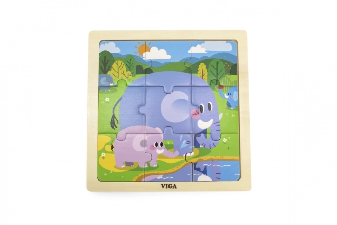 Dřevěné puzzle 9 dílků - sloni