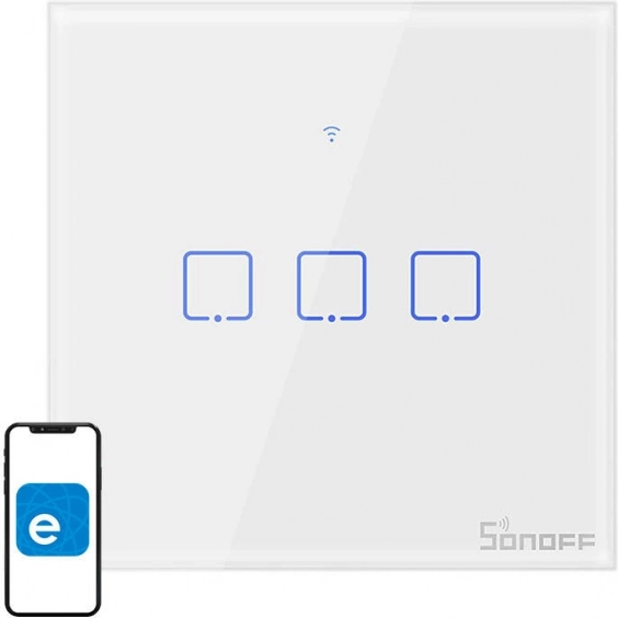 Chytrý dotykový vypínač světel SONOFF TX T0 EU, 3 kanály, Wi‑Fi