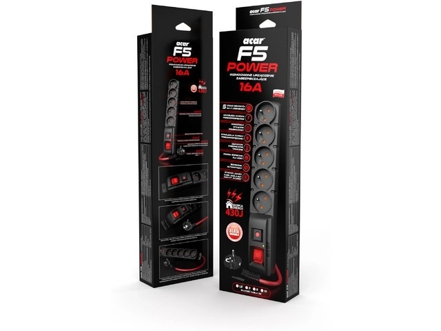 Listwa Napájecí F5 Power 5 metrů 5 Zásuvek Černá