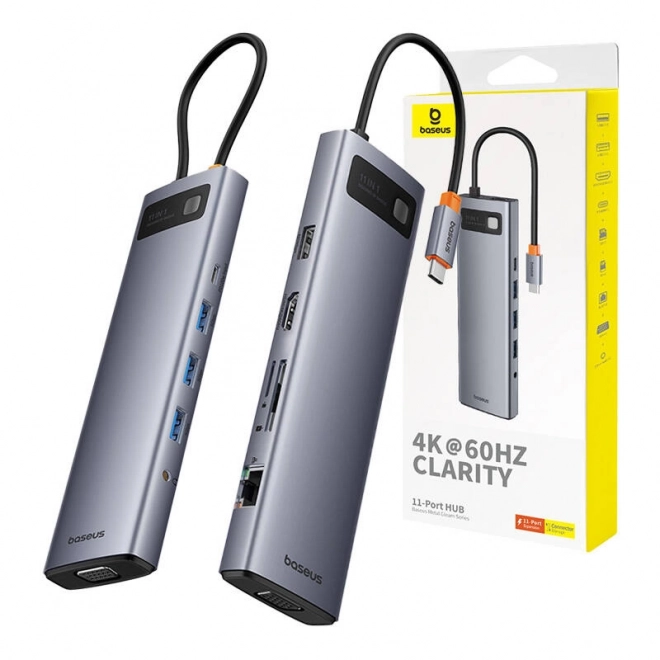 Rozbočovač 11v1 Baseus StarJoy Metal Glam Series, USB-C na HDMI +VGA + 3 x USB 3.0 + USB 2.0+USB-C PD + RJ45 + SD/TF +3,5 mm