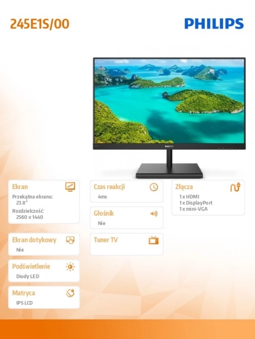 Monitor 245E1S 23,8" IPS HDMI DP FreeSync