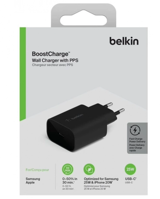 25W síťová nabíječka USB-C PD 3.0 PPS černá
