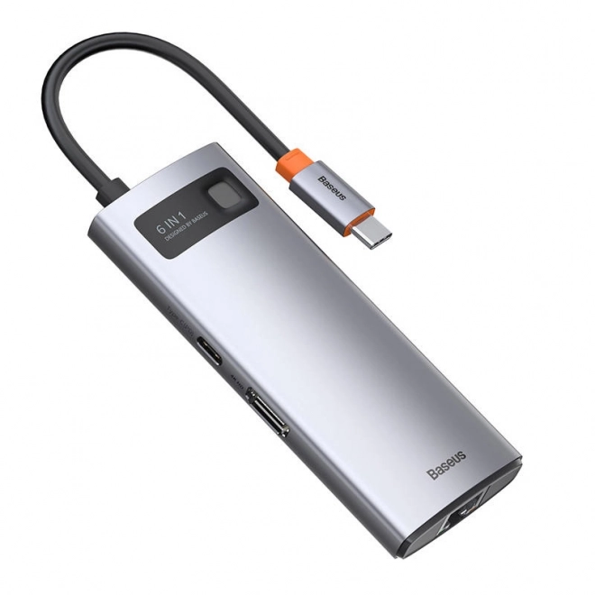 Hub 6v1 Baseus Metal Gleam Series, USB-C na 3x USB 3.0 HDMI USB-C PD Ethernet RJ45