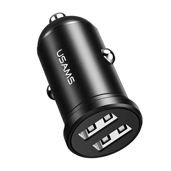 Černá dvouportová USB nabíječka do auta 2,4A