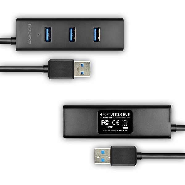 HUE-S2B 4-portový nabíjecí rozbočovač USB 3.2 Gen 1, 30cm kabel, přídavné napájení microUSB