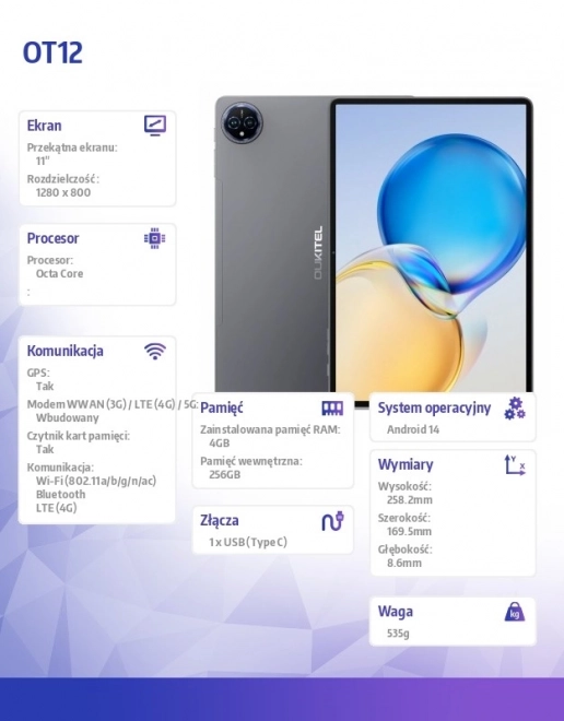 Tablet 4G 11 palců 256GB Šedý
