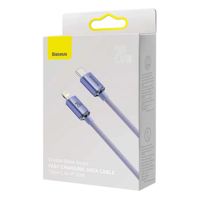 Baseus Crystal kabel USB-C na Lightning, 20W, PD, 2m (fialový)