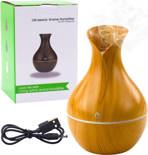 Ultrazvukový aroma difuzér a zvlhčovač vzduchu s imitací dřeva 130 ml