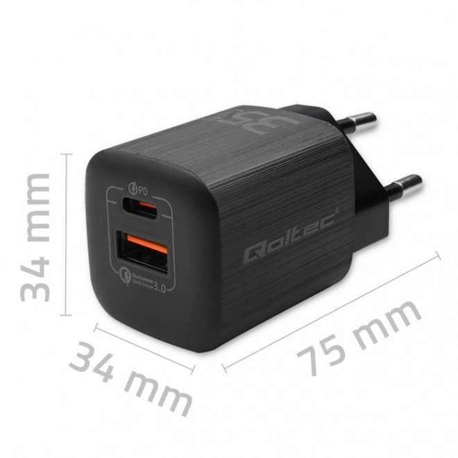35W síťová nabíječka GaN ULTRA | 5-20V | 2,25-3A | 1 x USB typeC PD | 1 x USB | černá