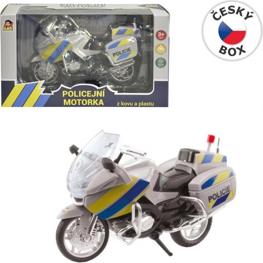 Policejní motorka kovová 18 cm stříbrná