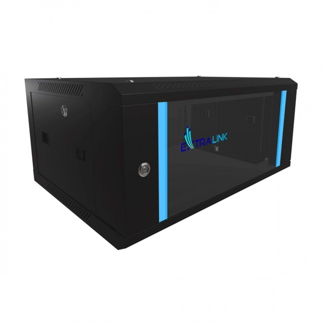 Závěsný rack Extralink 4U 600x450 černý se skleněnými dveřmi