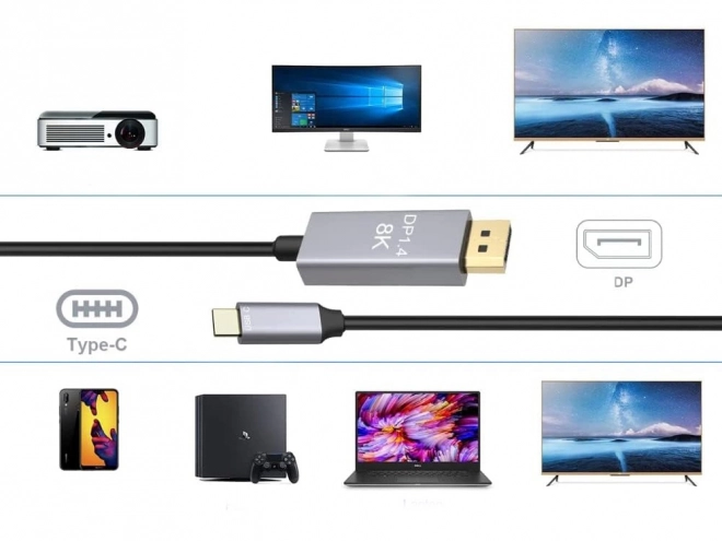 Displejový kabel s USB-C a DisplayPort 1.4, 1,8 m