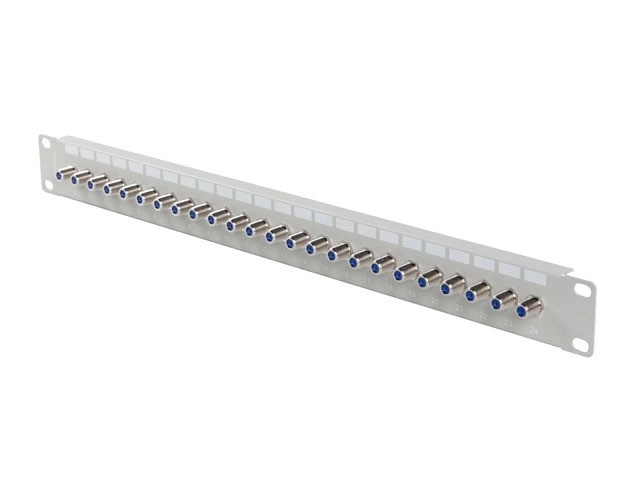Šedý patch panel s 24 porty typ F