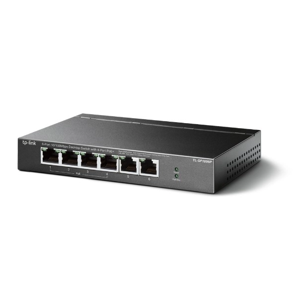 Stolní switch TP-Link s 6 porty 10/100 Mb/s a 4× poe+