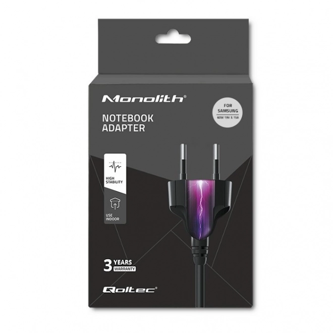 Napájecí adaptér pro SAMSUNG 60 W, 19 V, 3,15 A, 5,5 × 3,5 mm + pin – QOLTEC