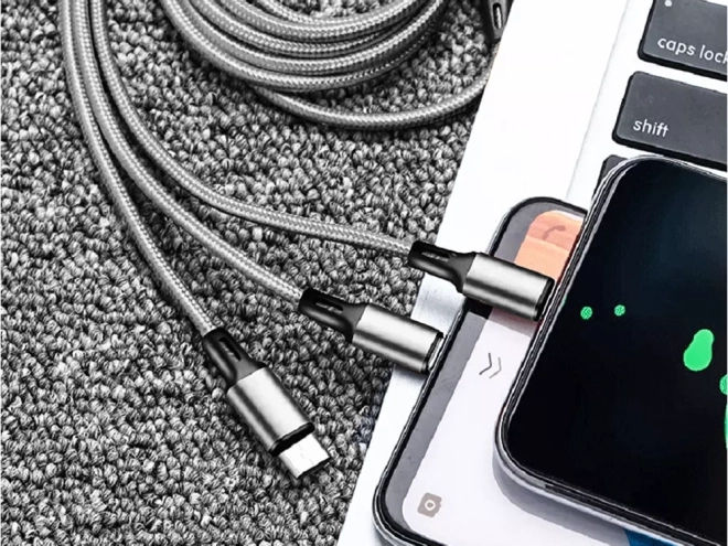 3v1 usb kabel pro telefon lightning kabel iphone micro usb typ-c 1,2 m – Bílý