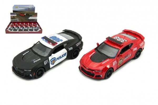 Kinsmart Chevrolet Camaro – policejní a hasičské auto na zpětný chod, 12 cm