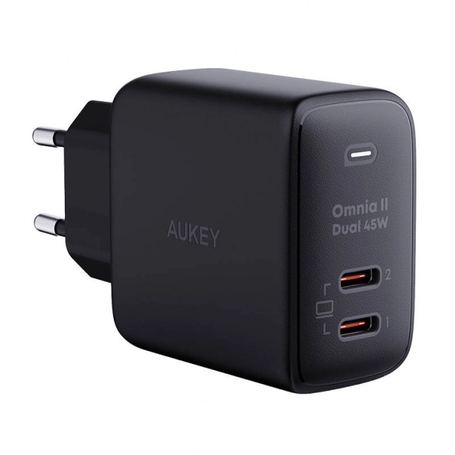 Nástěnná nabíječka Aukey PA-B4T, 2xUSB-C, 45W (černá)