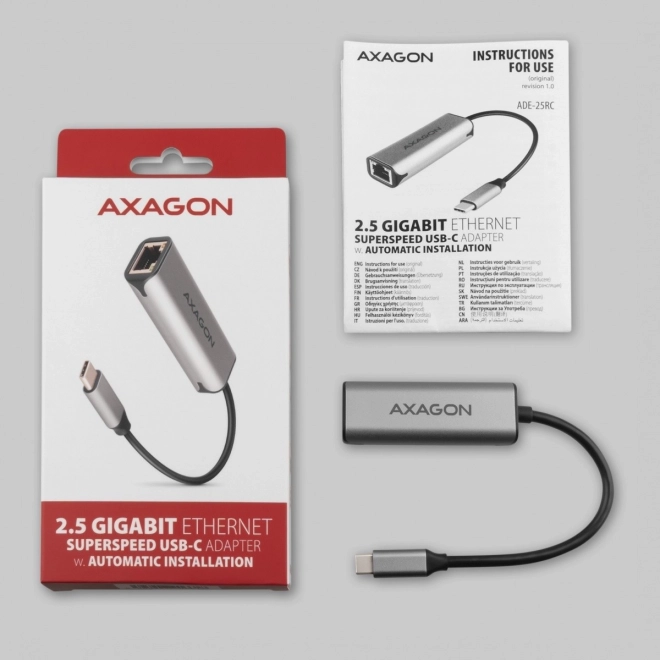 USB‑C 3.2 Gen 1 2,5GbE adaptér AXAGON s čipem Realtek RTL8156B, šedý