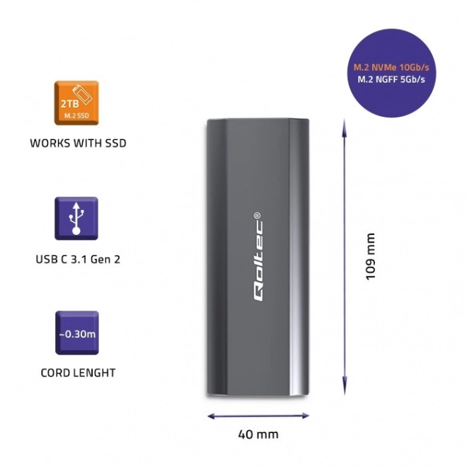 Obal na disk Qoltec pro M.2 SSD SATA NVMe USB-C 2TB