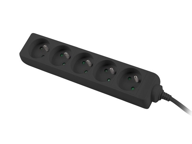 Napájecí lišta 3 m, černá, 5 zásuvek, pevný měděný kabel