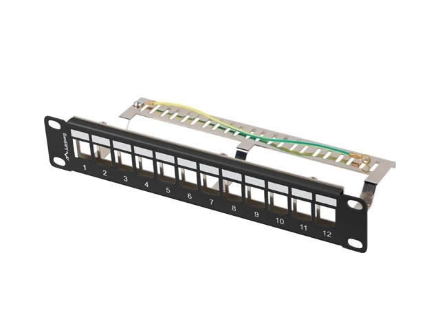Patch panel 12 portů 1U 10 palců FTP s organizérem pro keystone moduly černý