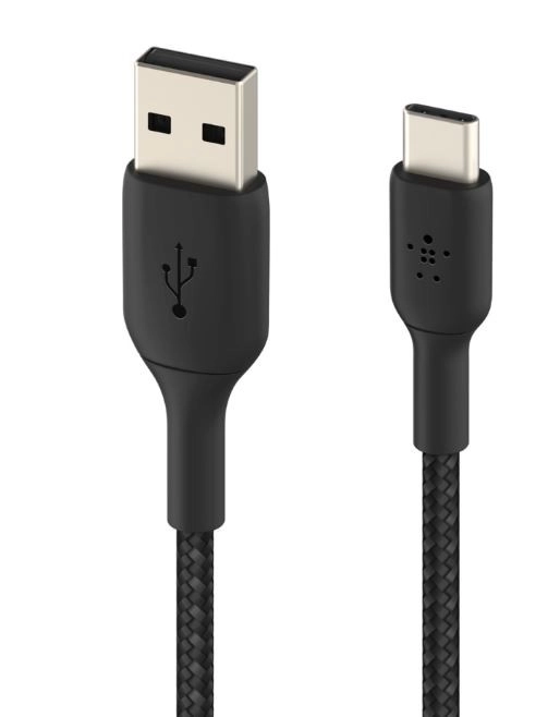 Pletený kabel USB-C na USB-A 2m černý