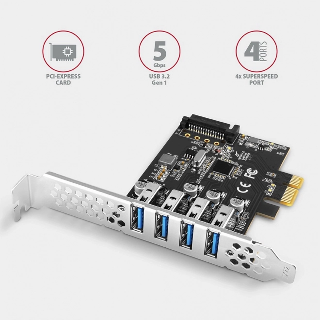 PCEU-43RS řadič PCIe 4x port USB 3.2 GEN 1, UASP, čipová sada Renesas, 15pinový napájecí zdroj SATA