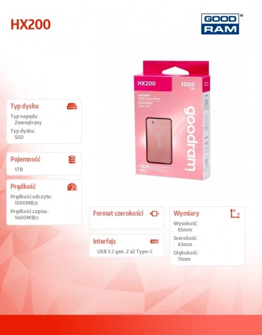 Elegantní externí SSD disk 1TB USB-C+A Růžové zlato