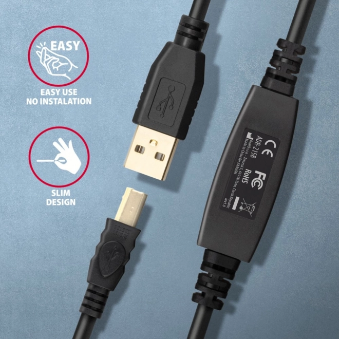 ADR-215B USB 2.0 A-M -> B-M aktivní propojovací kabel/zesilovač 15 m