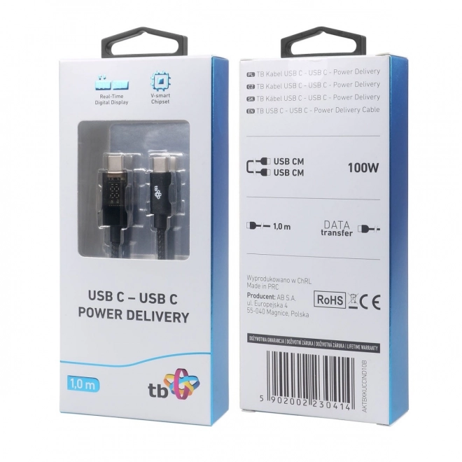 USB-C na USB-C kabel s LED indikátorem nabíjecího výkonu (1 m, 100 W)