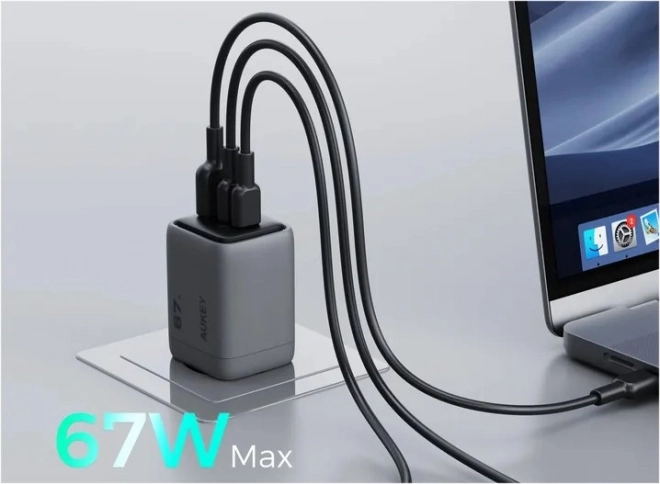 Aukey PA-C3 Comet Mix 3 GaN ultraschnellá síťová nabíječka 67 W 3x USB (2x USB-C a 1x USB-A)